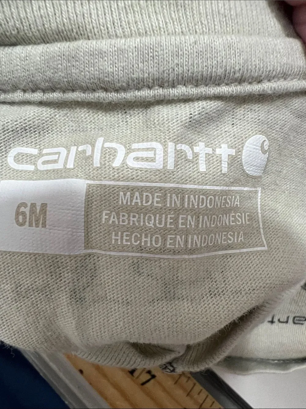 Carhartt tan farm print one piece Henley pocket tee. Size 6 months